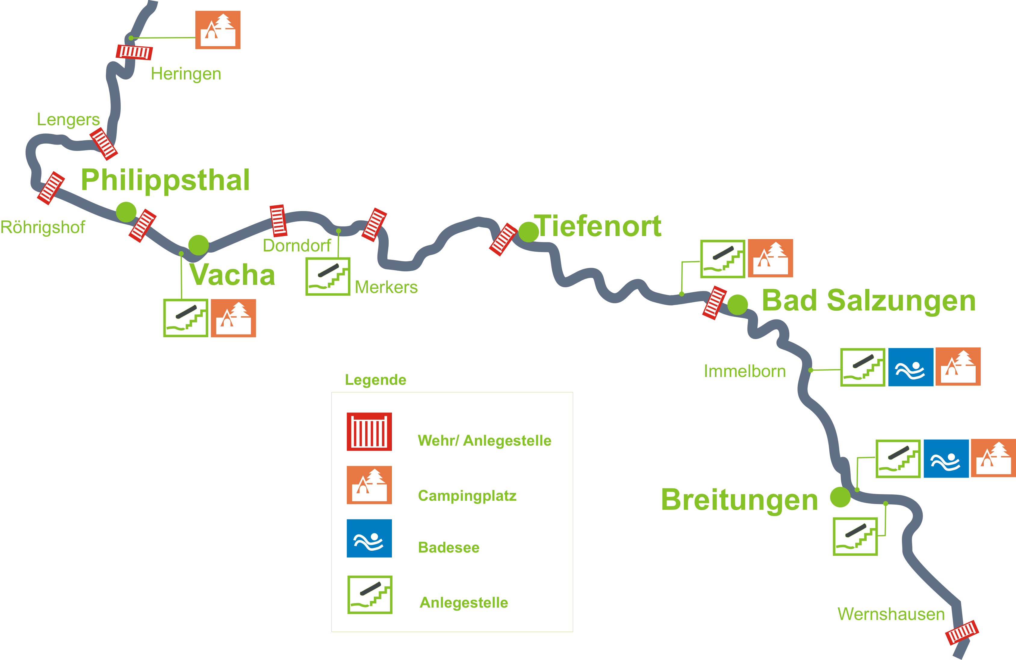 Flusskarte Werra zwischen Wernshausen und Heringen